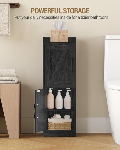 Bathroom Storage Cabinet, Small Corner Floor Cabinet with Door and Shelves, Narrow Bathroom Organizer and Paper Storage with Adjustable Shelves, for Small Spaces, Black BC27104X