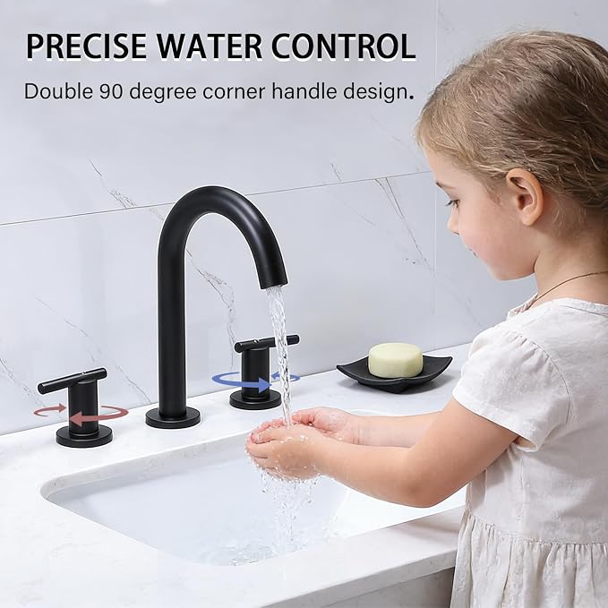 Matte Black Bathroom Faucet 3 Hole, VAPSINT 8 Inch Widespread Black Bathroom Sink Faucet, 2 Handle Modern Bathroom Faucets for Vanity Lavatory RV Restroom with Pop Up Drain & Supply Hoses