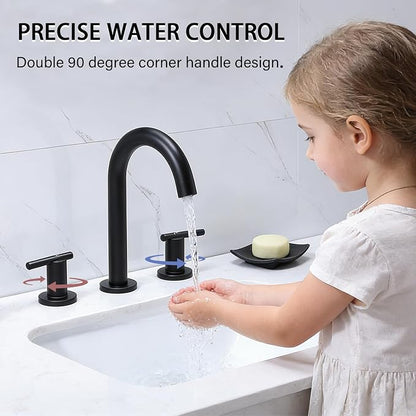 Matte Black Bathroom Faucet 3 Hole, VAPSINT 8 Inch Widespread Black Bathroom Sink Faucet, 2 Handle Modern Bathroom Faucets for Vanity Lavatory RV Restroom with Pop Up Drain & Supply Hoses