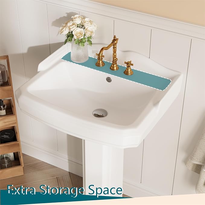 GarveeHome Porcelain Pedestal Sink Combo for Bathroom, White 26" Sink with Backsplash, 23" x 19" Basin Size, 35" Height with 3 Faucet Holes and Overflow