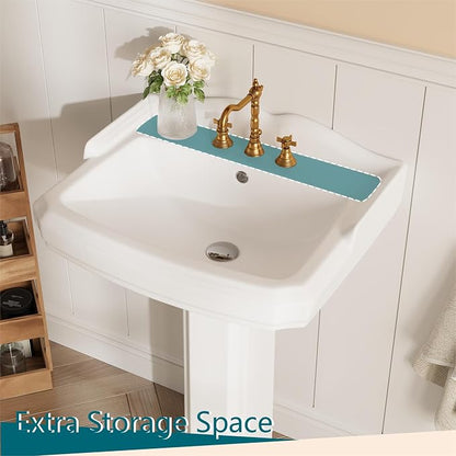 GarveeHome Porcelain Pedestal Sink Combo for Bathroom, White 26" Sink with Backsplash, 23" x 19" Basin Size, 35" Height with 3 Faucet Holes and Overflow