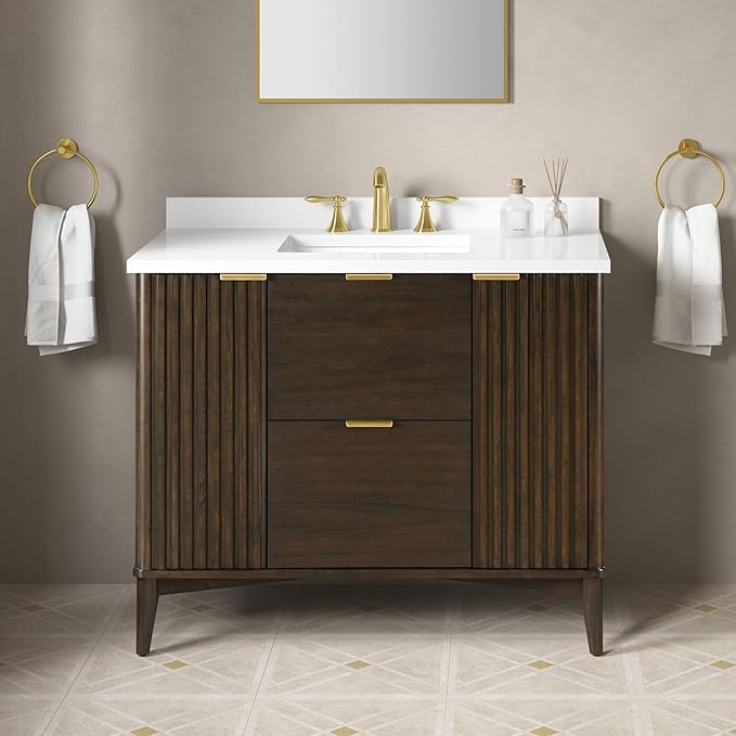 OVE Decors Indy 42 in. Undermount Single Sink Bathroom Vanity with White Engineered Marble Top, Dark Walnut