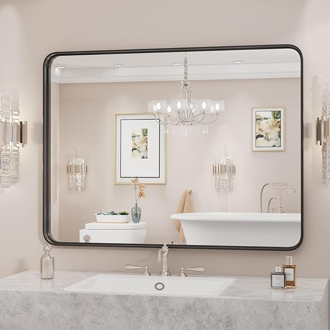 30"x 40" Black Bathroom Mirror for Sink, Rectangle Vanity Mirror | for Wall, Over Sink, Farmhouse, Restroom, Anti-Rust, Modern Decorative, Horizontal or Vertical Hanging