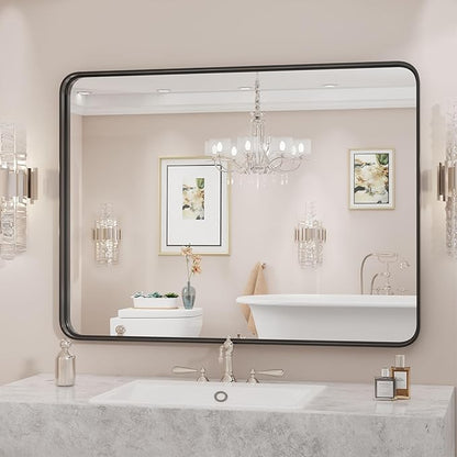 30"x 40" Black Bathroom Mirror for Sink, Rectangle Vanity Mirror | for Wall, Over Sink, Farmhouse, Restroom, Anti-Rust, Modern Decorative, Horizontal or Vertical Hanging