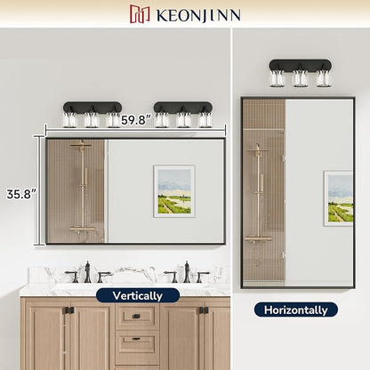 Keonjinn 60 x 36 Inch Brushed Nickel Oversize Bathroom Mirror for Over Sink | Metal Frame, Rectangular Mirror for Wall, Safety Tempered Glass, Square Corner, Ideal for Hallway or Living Room