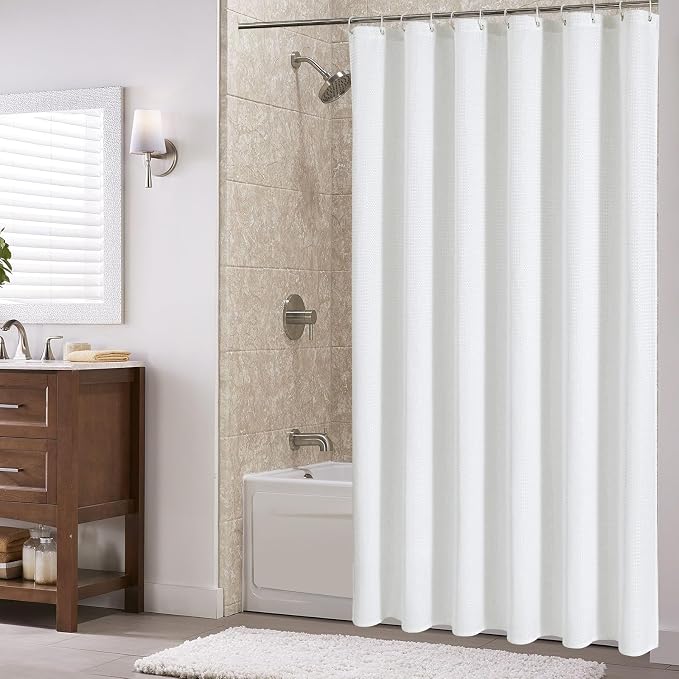 Extra Long 230GSM White Shower Curtain, 72 x 84 | 230GSM Tall Fabric Shower Curtain for Bathroom, Water Repellent, Machine Washable