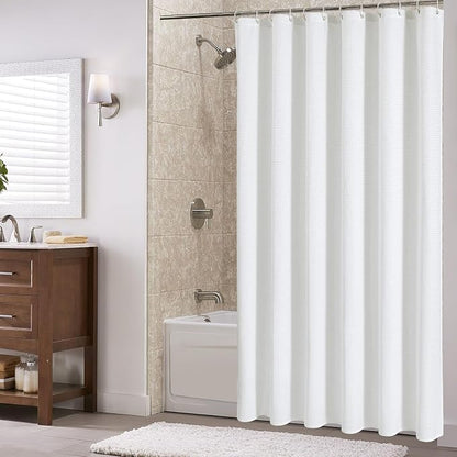Extra Long 230GSM White Shower Curtain, 72 x 84 | 230GSM Tall Fabric Shower Curtain for Bathroom, Water Repellent, Machine Washable