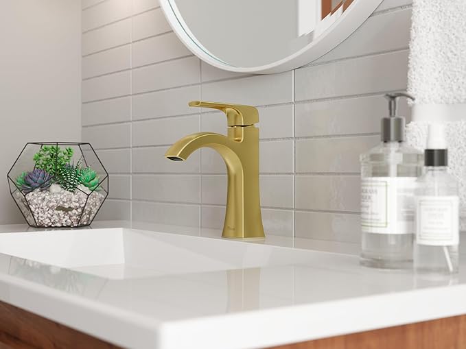 Pfister Bruxie Bathroom Sink Faucet, Single Control, 1-Handle, Single Hole, NSF Certified, Brushed Gold Finish, LF042BIEBG