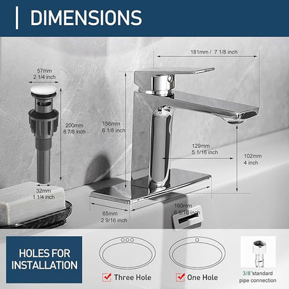 Chrome Bathroom Faucets 1 Hole Single Handle Bathroom Vanity Sink Faucet with Pop-up Drain and Faucet Supply Lines Rv Lavatory Vessel Faucet Basin Mixer Tap