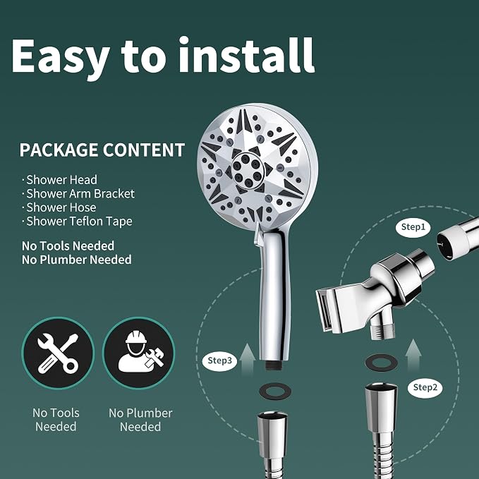 High Pressure Handheld Shower Head – 10 Spray Modes with Rain & Massage, Anti-Clog Nozzles, Power Rinse for Tile, Soap & Pets, Chrome Finish, Easy Installation