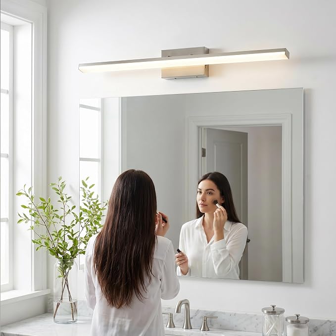 mirrea 36in 5CCT Brushed Nickel LED Vanity Lights for Bathroom Over Mirror | 5 color temperatures,Adjustable light angle,ETL listed,Dimmable,Bathroom lighting fixtures,Eye-friendly,Frosted acrylic shade