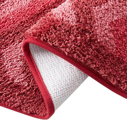 Hearth & Harbor Bathroom Rugs, Shaggy Plush Bath Mat, Ultra Soft Non Slip Backing Rubber, Chevron Design Bath Rug, Red, 3 Piece Set