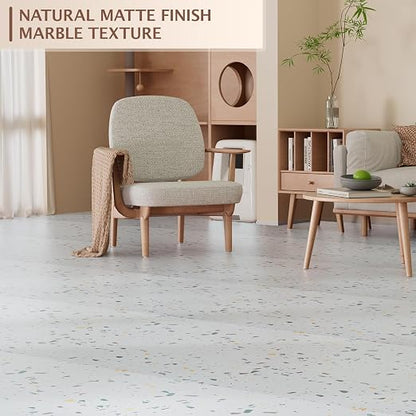 Peel and Stick Floor Tile, 20 PCS 12" x 12" Waterproof Marble Texture Luxury Vinyl Tiles, Easy DIY Self Adhesive Vinyl Flooring for Bathroom, Kitchen, Living Room, Modern Terrazzo