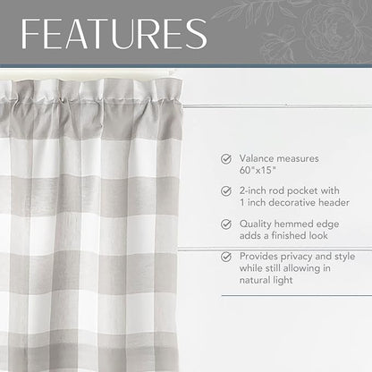 Farmhouse Living Buffalo Check Window Valance, Gray/White - 60" W x 15" L