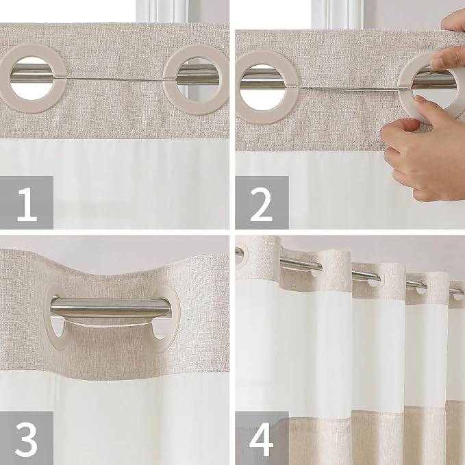 eachope No Hook Linen Texture Shower Curtain with Snap-in Liner,36x74 Cream | 230GSM Thick Fabric,Hotel Luxury Decor,Mesh Top Window,Waterproof & Machine Washable,for Shower Stall or Bathroom