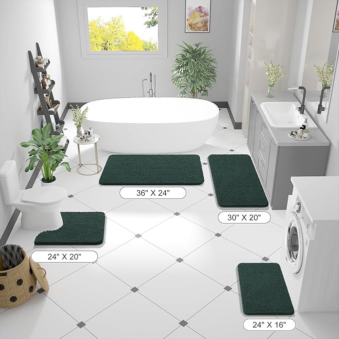 OLANLY Bathroom Runner Rugs 47x17, Extra Soft Absorbent Chenille Bath Rugs | Blackish Green, Quick-Drying Rubber Backing, Machine Washable Long Bath Mat for Bathroom Floor, Tub and Shower, Home Decor