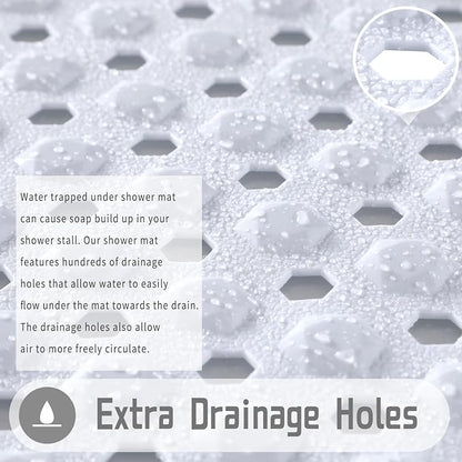 Yimobra Square Shower Floor Mat Non Slip, 21"X21" Machine Washable Bath Tub Mat, Soft on Feet, Bathmat with Drain Holes and Suction Cups, Fast Draining, White