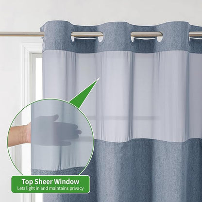 eachope No Hook Linen Texture Shower Curtain and Liner Set,54x80 Blue Grey | 230GSM Thick Fabric,Hotel Luxury Decor,Mesh Top Window,Waterproof & Machine Washable,for Shower Stall or Bathroom