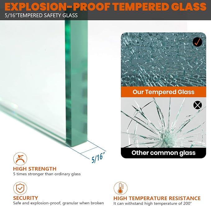 32" x 78" Shower Glass Panel, 5/16" (8mm) Tempered Glass,Open Walk-in Bathroom Shower Screen, Includes Wall Clamps, Matte Black