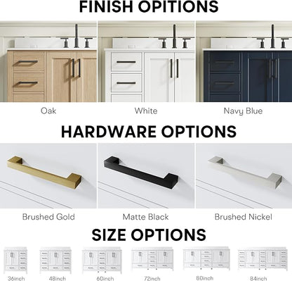 48-Inch Bathroom Vanity with Sink, 2 Soft-Close Doors and 9 Soft-Close Drawers, Bathroom Freestanding Vanity with Cultured Marble Countertop, Bathroom White Vanity with Matte Black Handles