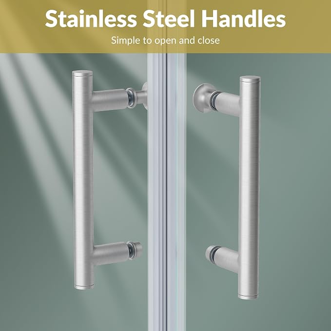 ELEGANT 36" D x 36" W x 72" H Corner Double Sliding Shower Door, Brushed Nickel Frame, 1/4" ANSI Tempered Glass, Space-Saving for Small Bathroom