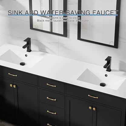 LUCKWIND 72" Bathroom Vanity and Sink Combo, Painted Modern Bathroom Storage Cabinet with Double Large Sink, Four Doors and Three Drawers, Include Faucet, Without Mirror, Black