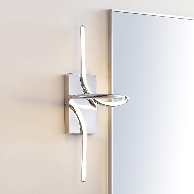 JONATHAN Y Sketch 9" Integrated LED Abstract Metal Vanity Sconce, Chrome | Dimmable Hardwired Wall Lamp, ETL Listed Modern Minimalist Decor, Bathroom Mirror Light, 18W 1040 Lumens