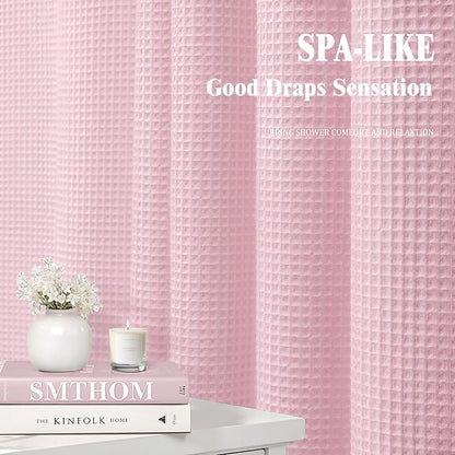 Pink Waffle Weave Shower Curtain - Cotton Fabric Texture Heavyweight Shower Curtain for Bathroom,Washable,72Wx72L