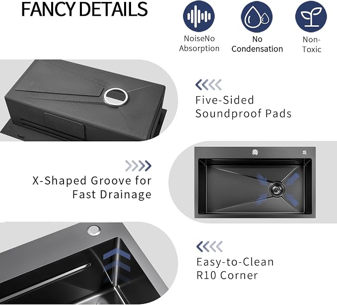 Black Kitchen Sink 30 Inch Gunmetal Black Drop In Kitchen Sink with Faucet Combo Modern Workstation Stainless Steel Sink Top Mount Single Bowl Farmhouse Kitchen Sinks