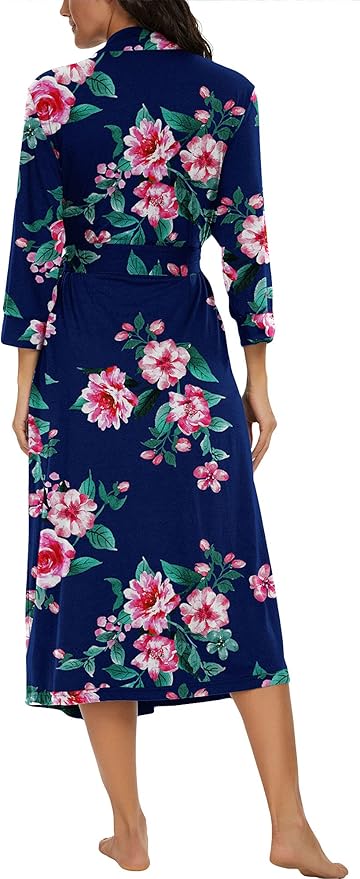 VINTATRE Women Kimono Robes Long Knit Bathrobe Lightweight Soft Knit Sleepwear V-neck Casual Ladies Loungewear