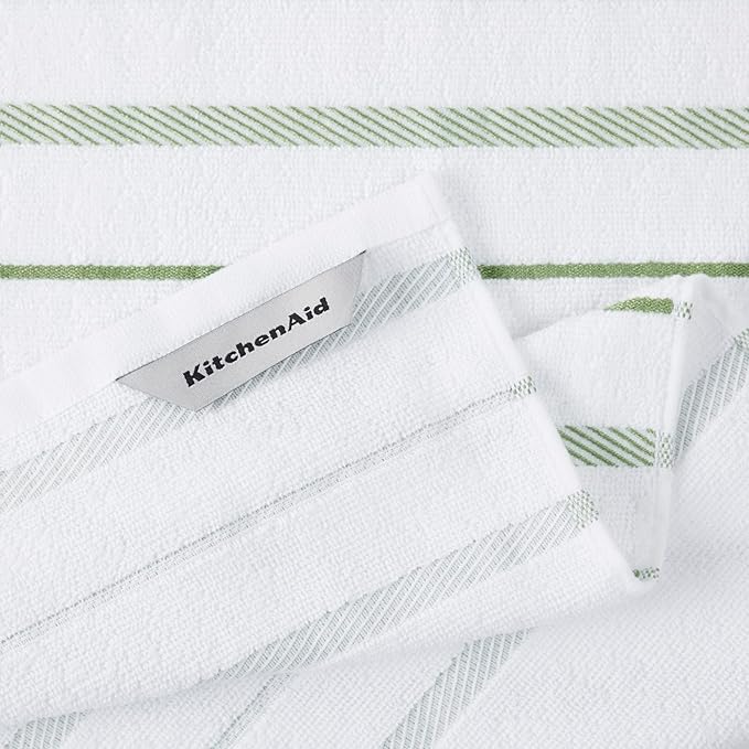KitchenAid Albany Kitchen Towel 4-Pack Set, Matcha Green/White, 16"x26"