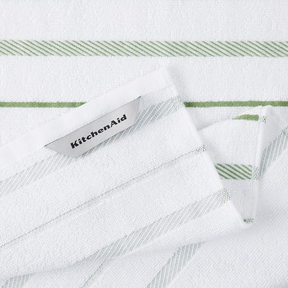 KitchenAid Albany Kitchen Towel 4-Pack Set, Matcha Green/White, 16"x26"