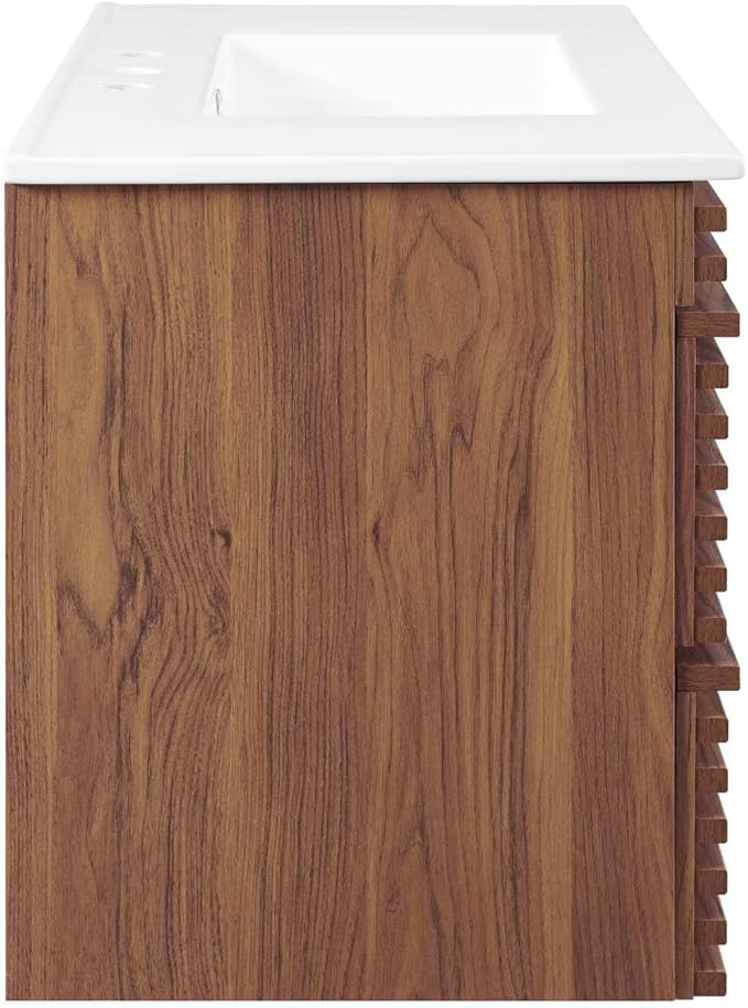 Modway Render 36" Wall-Mount Bathroom Vanity in Walnut White