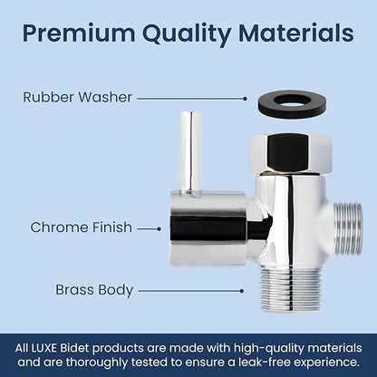 LUXE Bidet 7/8" x 7/8" x 1/2" Shut-Off Valve T-Adapter for Bidets, Only Compatible with NEO Series Bidet Attachments (Original Lever, Chrome Finish)