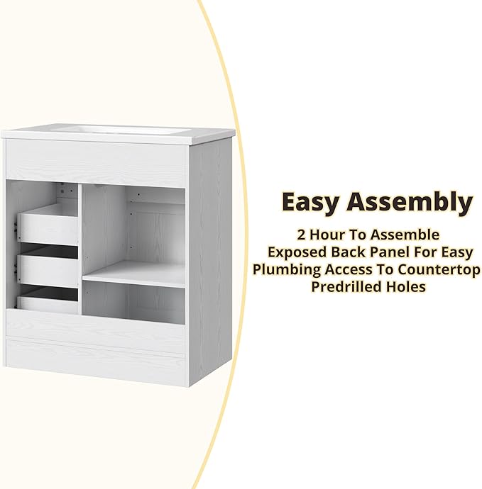 IRONCK 30" Bathroom Vanity with Sink, Farmhouse Bathroom Sink Cabinet with Flip Drawer & Sliding Barn Door, Freestanding Bathroom Vanities with Metal Handles, Paper Towel Holder,White