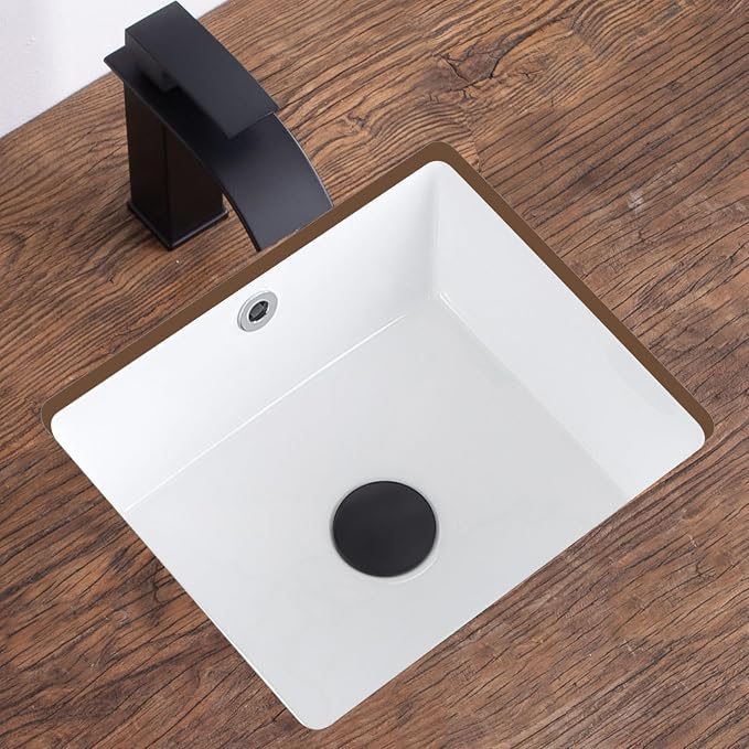 14 Inch Undermount Bathroom Sink White Rectangular,Overflow Type | Small Ceramic Under Counter Bathroom Sink for Cabinet Porcelain Vanity Sinks (14"x12.5")