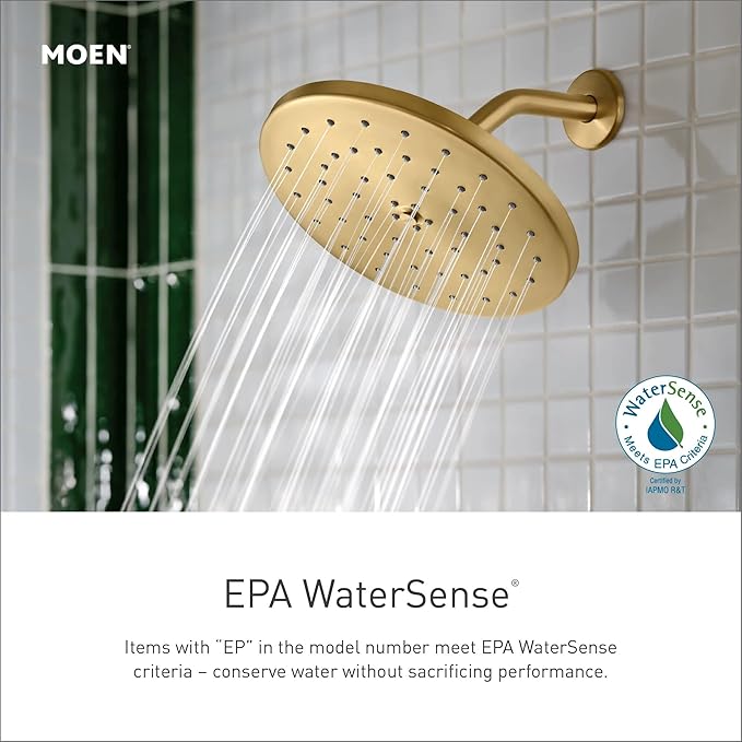 Moen Brushed Gold One-Function 3-5/8" Diameter Spray Head Eco-Performance Showerhead, 6399EP15BG