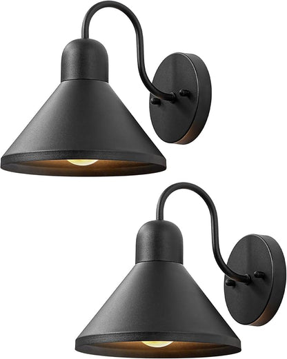 EDISHINE 2 Pack Outdoor Wall Light, 8IN Gooseneck Barn Light Fixture, Farmhouse Outside Wall Sconce, Black Matte Wall Mount Lantern for Porch, Entryway, Garage