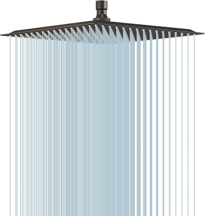 12 In Rain Shower Head High Pressure Rainfall Shower Head Bronze | Square Rain Bathroom Showerhead, High Flow, Large Stainless Steel, Ceiling Mounted, Wall Mounted, Waterfall Full Body