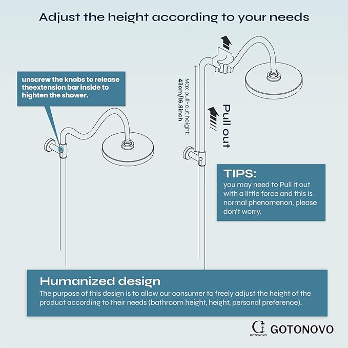 gotonovo Luxury Exposed Shower Faucet Set Bathroom Shower System 8 Inch Wall Mount Rainfall Shower Head with Handheld Spray Cross Double Handle Shower Fixture Adjustable Arc Rod Oil Rubbed Bronze