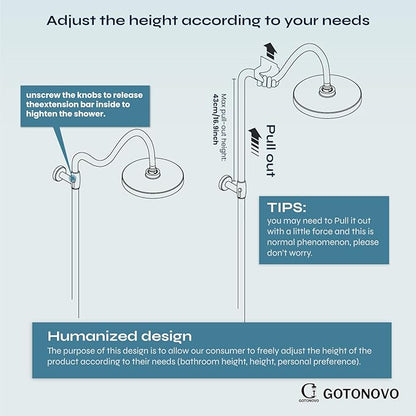 gotonovo Luxury Exposed Shower Faucet Set Bathroom Shower System 8 Inch Wall Mount Rainfall Shower Head with Handheld Spray Cross Double Handle Shower Fixture Adjustable Arc Rod Oil Rubbed Bronze