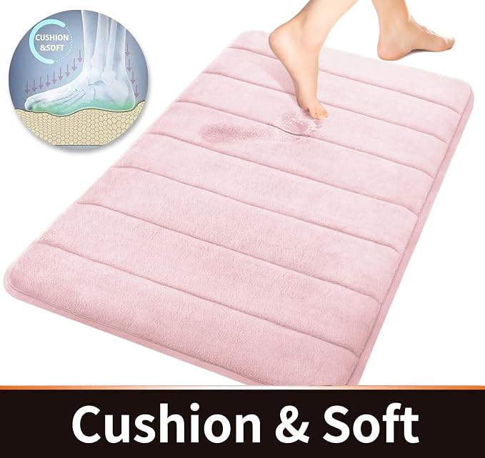 Yimobra Bathroom Runner Rugs 72"x24" Non Slip Washable Memory Foam Bath Mat, Super Soft Water Absorbent Hallway Carpet for Vanity Tub Shower, Pink