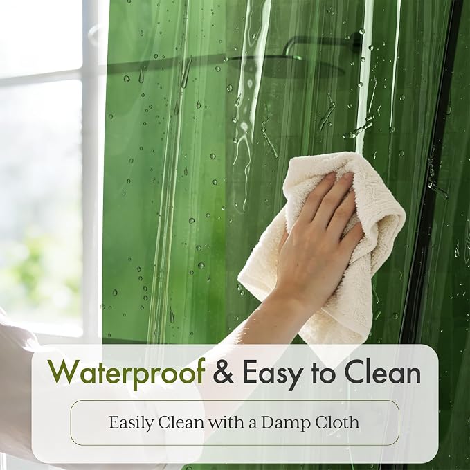 Bathway Shower Curtain Liner, Clear Shower Curtain Liner Green 72x72 PEVA Waterproof Shower Curtain Liner Plastic with 3 Magnets and 12 Rustproof Metal Grommets, Lightweight Shower Liner for Bathroom