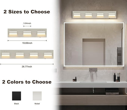 Joossnwell Bathroom Vanity Light Brushed Nickel Bathroom Lighting Fixture Over Mirror Modern (4-Light, 26.77-Inch) Dimmable 5CCT Led Bath Vanity Lighs