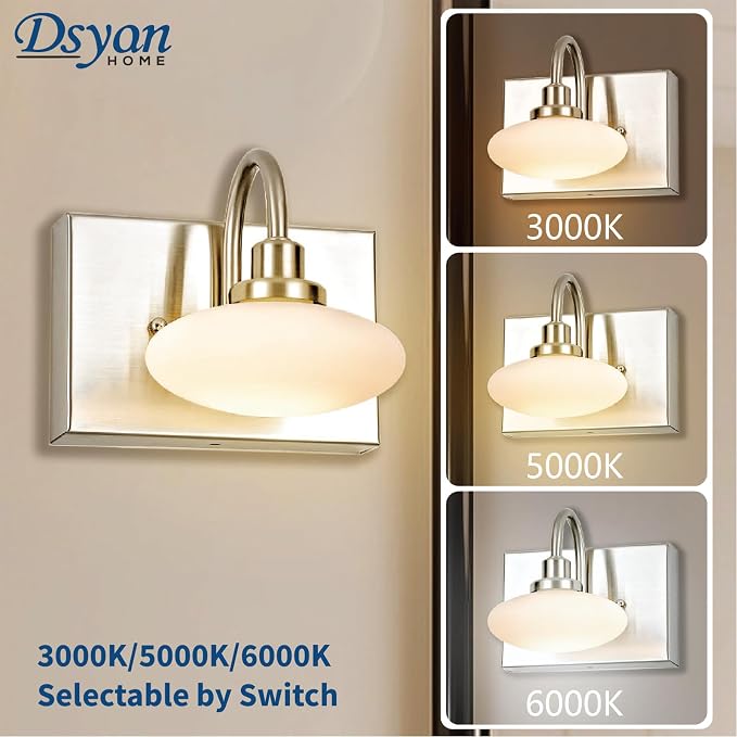 44in Brushed Nickel LED Vanity Lighting Fixtures 6 Lights,Six Light Bathroom Vanity Wall Sconce Light,6 Light Vanity Light Over Mirror, Modern Vanity Over Mirror for Bathroom, 3000K-6000K,Dimmable