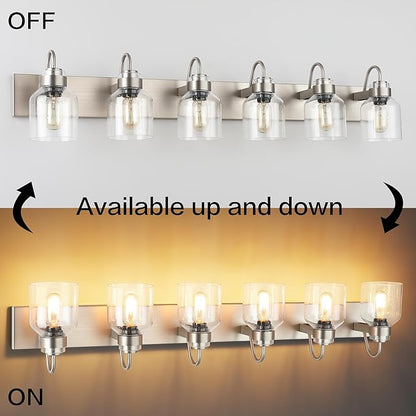 PRESDE Brushed Nickel 6 Light Bathroom Vanity Light for Bathroom Light Fixtures Over Mirror with Bubble Glass Globes Bath Vanity Lighting