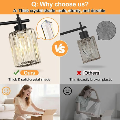 Modern Wall Sconces Set of 2, Matte Black Wall Lights with Clear K9 Crystal Shades, Bathroom Vanity Lights for Bedroom, Living Room, Hallway