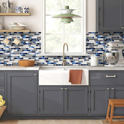STICKGOO Thicker Design Peel and Stick Tile Backsplash, 12”×12”Stick on Backsplash for Kitchen, Self Adhesive Tile Stickers for Kitchen Backsplash and Bathroom(10 Sheets, Deep Blue)
