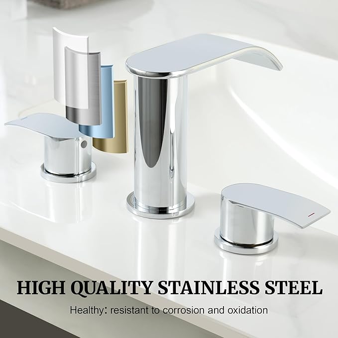 Ultimate Unicorn 8 inch Bathroom Faucet Chrome, Waterfall Bathroom Faucet with Metal Pop-up Sink Drain Stopper and 2 Supply Hoses,2 Handle Widespread Faucets for Vanity Sink 3 Holes