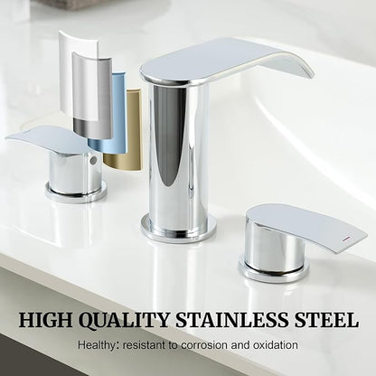 Ultimate Unicorn 8 inch Bathroom Faucet Chrome, Waterfall Bathroom Faucet with Metal Pop-up Sink Drain Stopper and 2 Supply Hoses,2 Handle Widespread Faucets for Vanity Sink 3 Holes